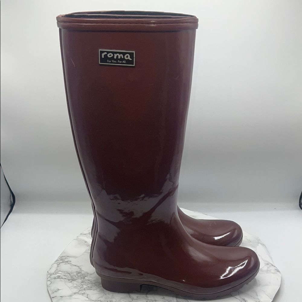 ROMA Tall Burgundy Rubber Rain Boots-7